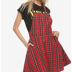 Hot Topic Red Plaid O-Ring Skirtall, XL